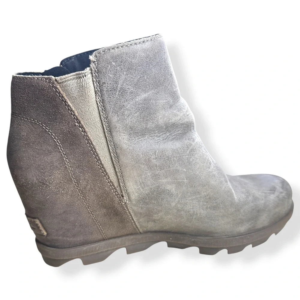 Sorel Joan of Arctic Wedge II Leather Grey Ankle Boot Gorpcore Women Size 8.5